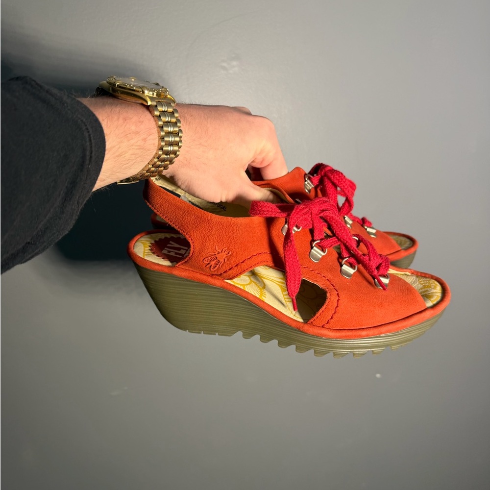 Fly London Ylfa Lace Up Wedge Sandals Size EU 39